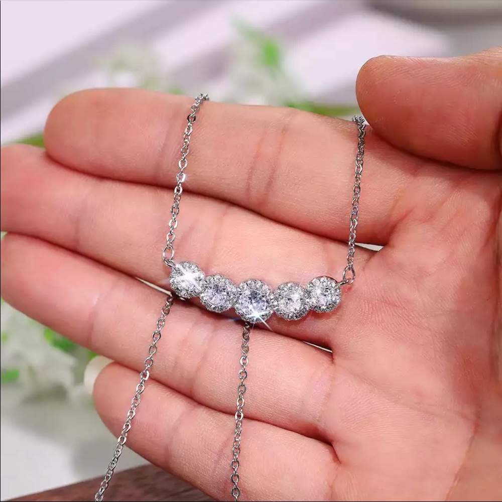 New Women’s 925 Silver Anniversary Gift Diamond Necklace